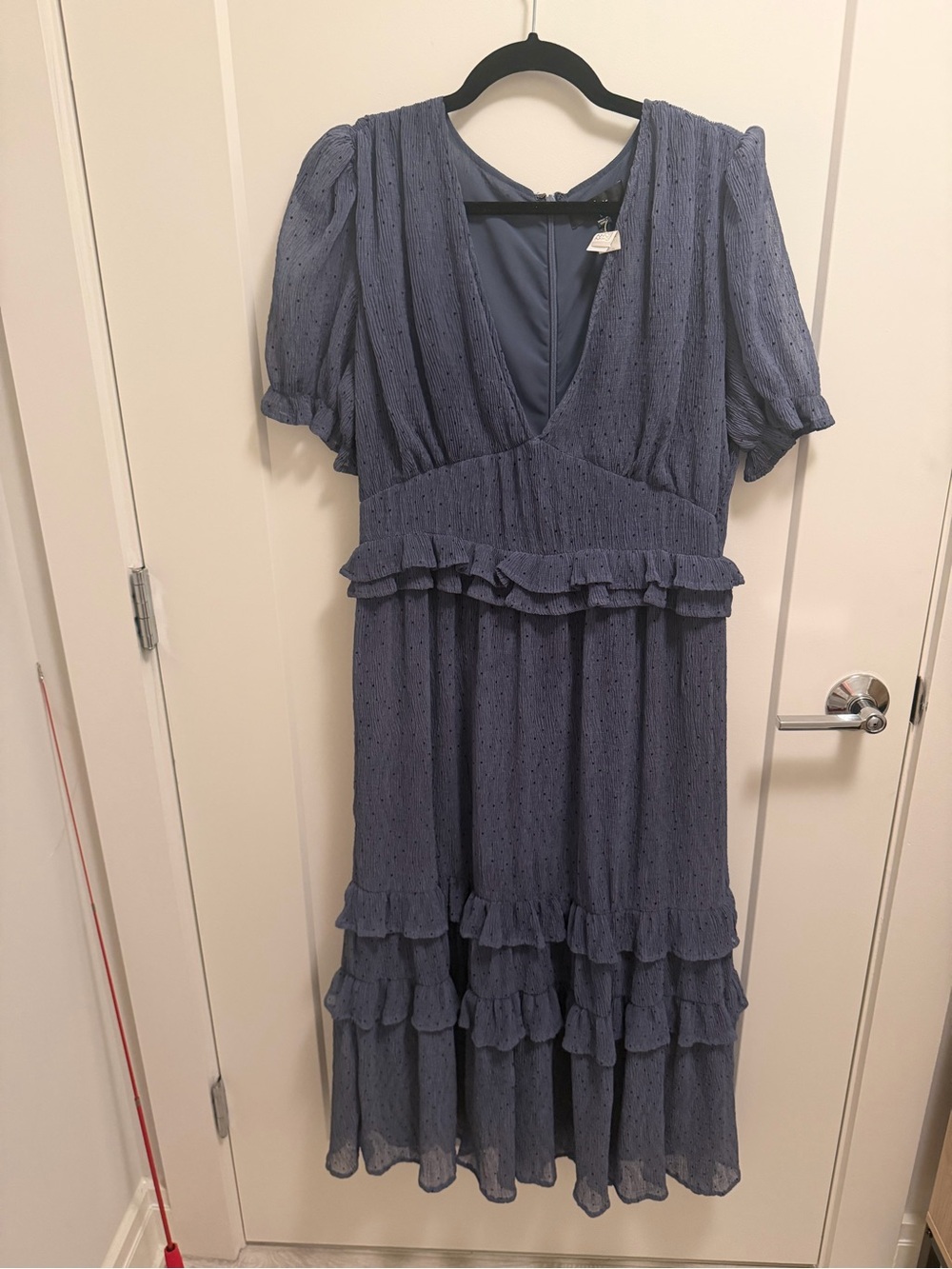Lulu's Dusty Blue Ruffle Tiered Midi Dress